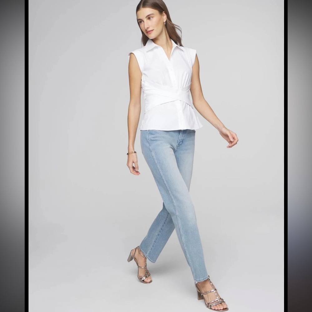 White House black market Short Sleeve Crossover Poplin Top